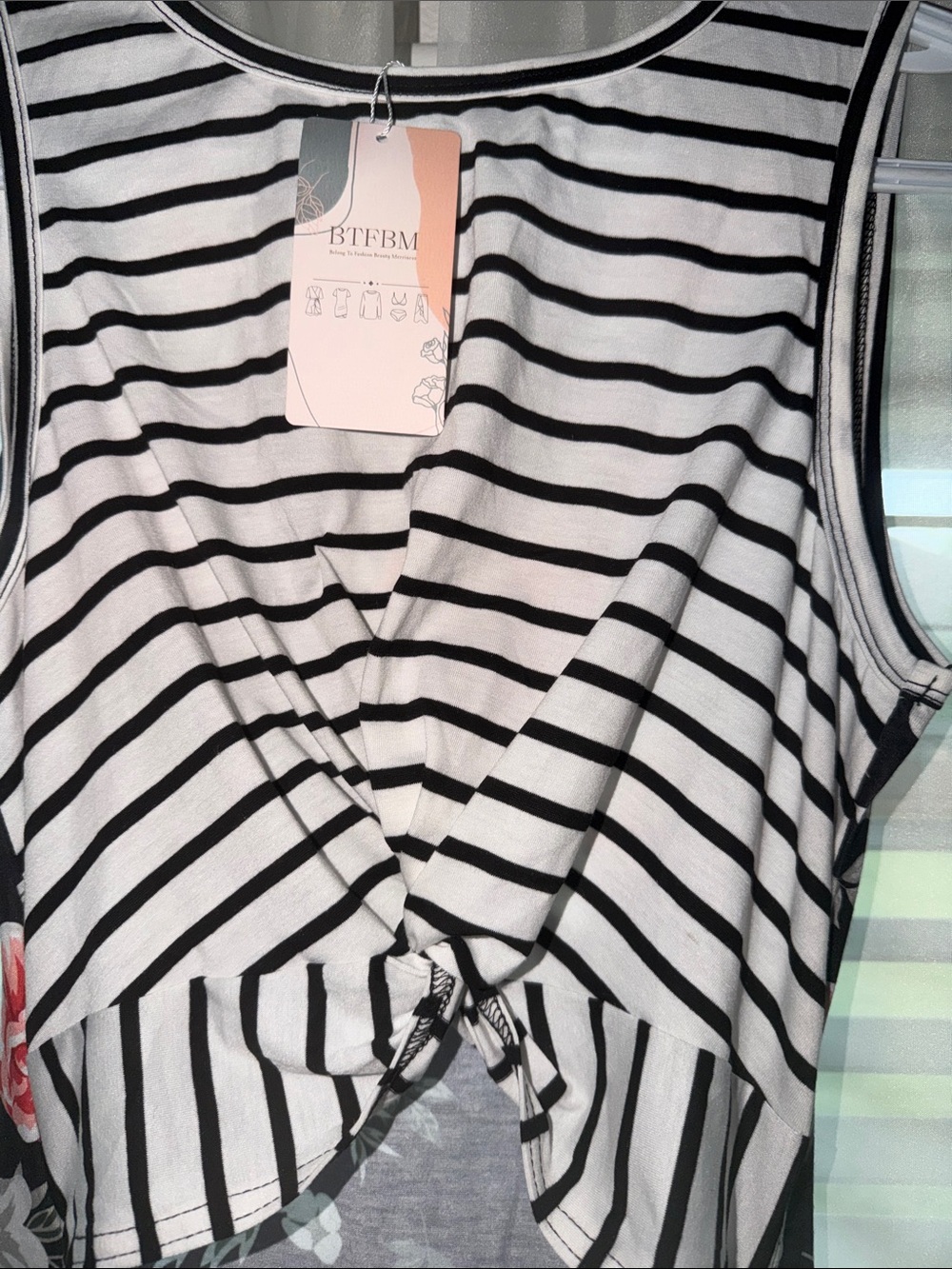 Striped & Floral Twist-Front Black Midi Dress in Pink - Picture 5 of 10